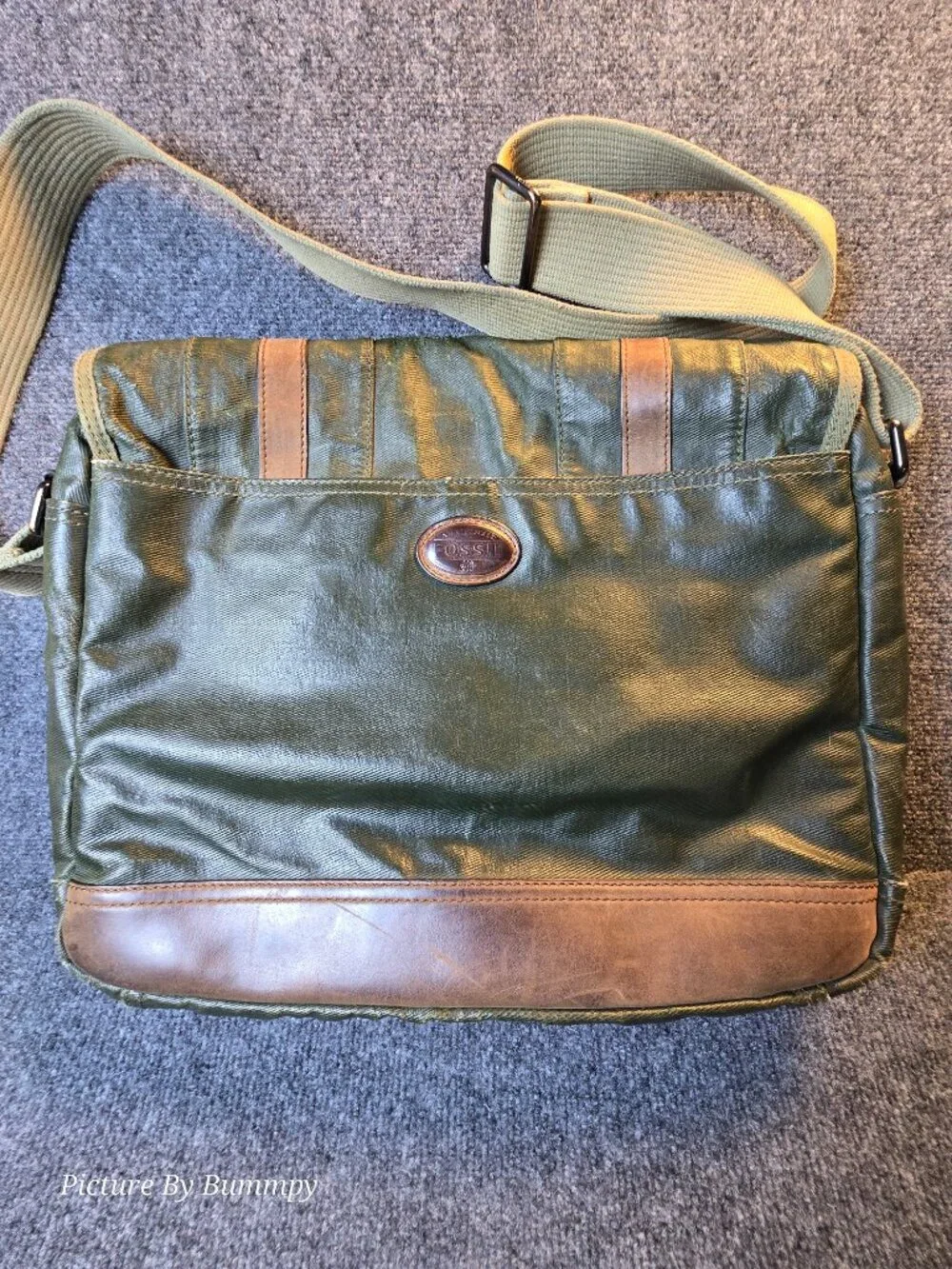 Fossil Supply Co. Vintage Green Canvas & Leather Messenger Bag